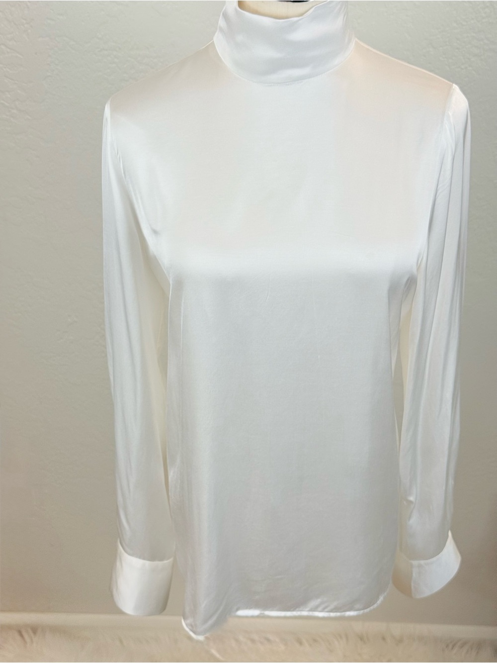 DOLCE & GABBANA White Viscose Satin Mock Neck Blouse 6 Luxury‎ Top